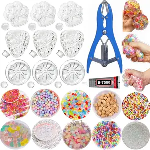 DIY Stress Ball Making Kit, Stress Relief Ball, Stress Relief Tools, Includes 10 Filling Packs, Strawberry Dumpling Cat Paw Shapes, Glue, Air Pump, Ideal for Adults and Beginners, Squish Balls