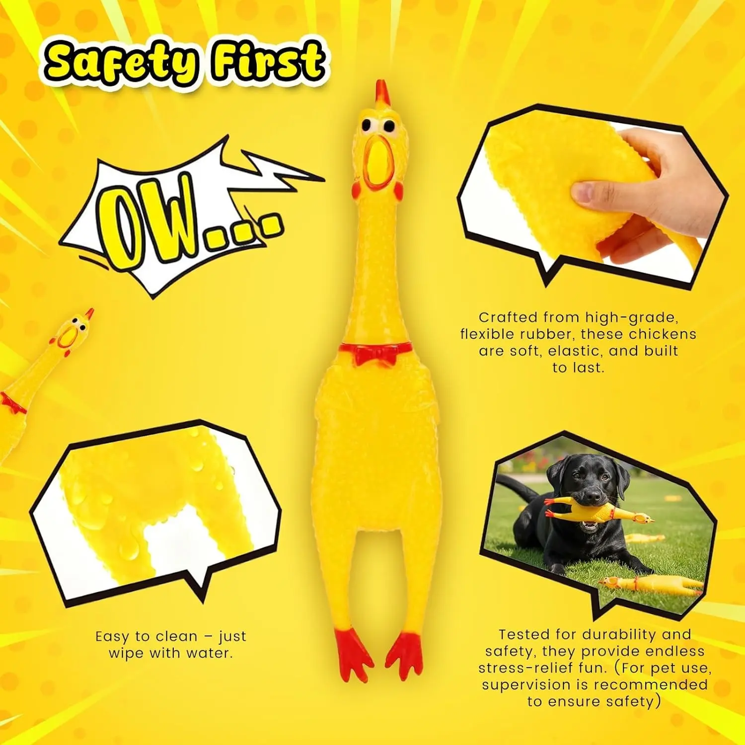 3 Pcs Squeaky Chicken Compression Sound Toy, Prank Funny Stress Relief Toy, Durable Chewable Dog Interactive Teething Toy