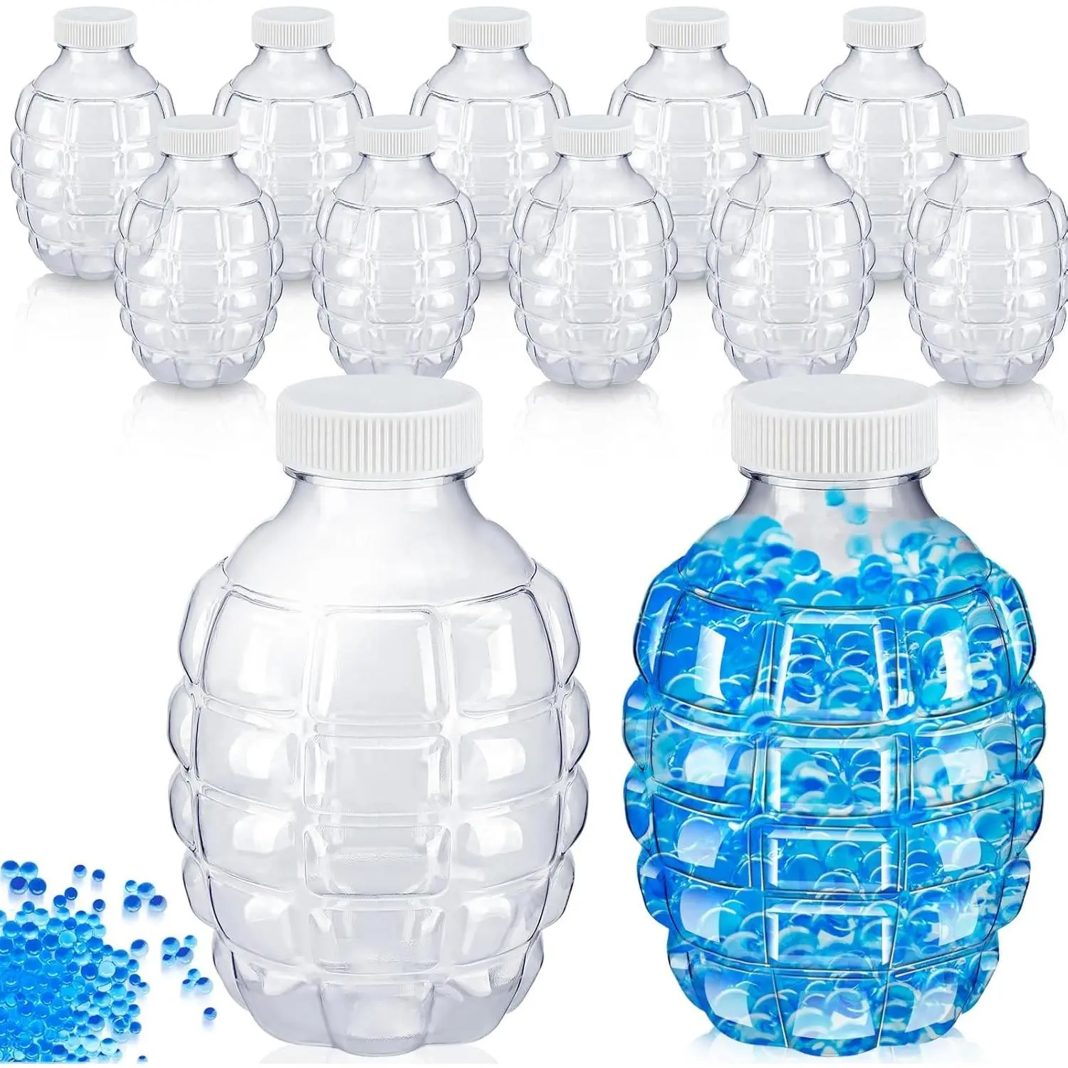 12 Pcs 50000 Unsoaked Water Gel Ball Blaster Gun Accessories Splatter Ball Gun Refill Ammo Plastic Hopper Gel Bead Subpackage Bottle for Kids Christmas Party Gifts Outdoor Game