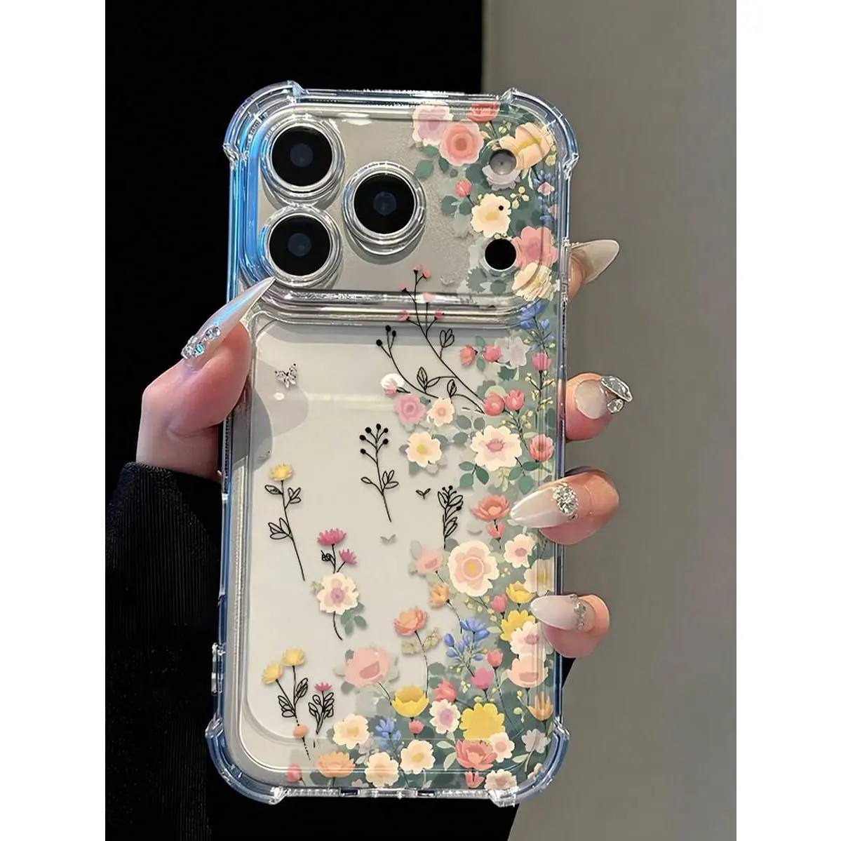 Minimalist Fashion Floral Flower Elements Reinforced Corners Daisy Flower Transparent Anti-Fall Phone Case, , Compatible With IPhone /15 Pro Max/16 Pro Max/17 Pro Max//12 /13 Pro Max/14 Pro Max/11 Soft Case Gift Anniversary,Ult,Halloween,Stickers,