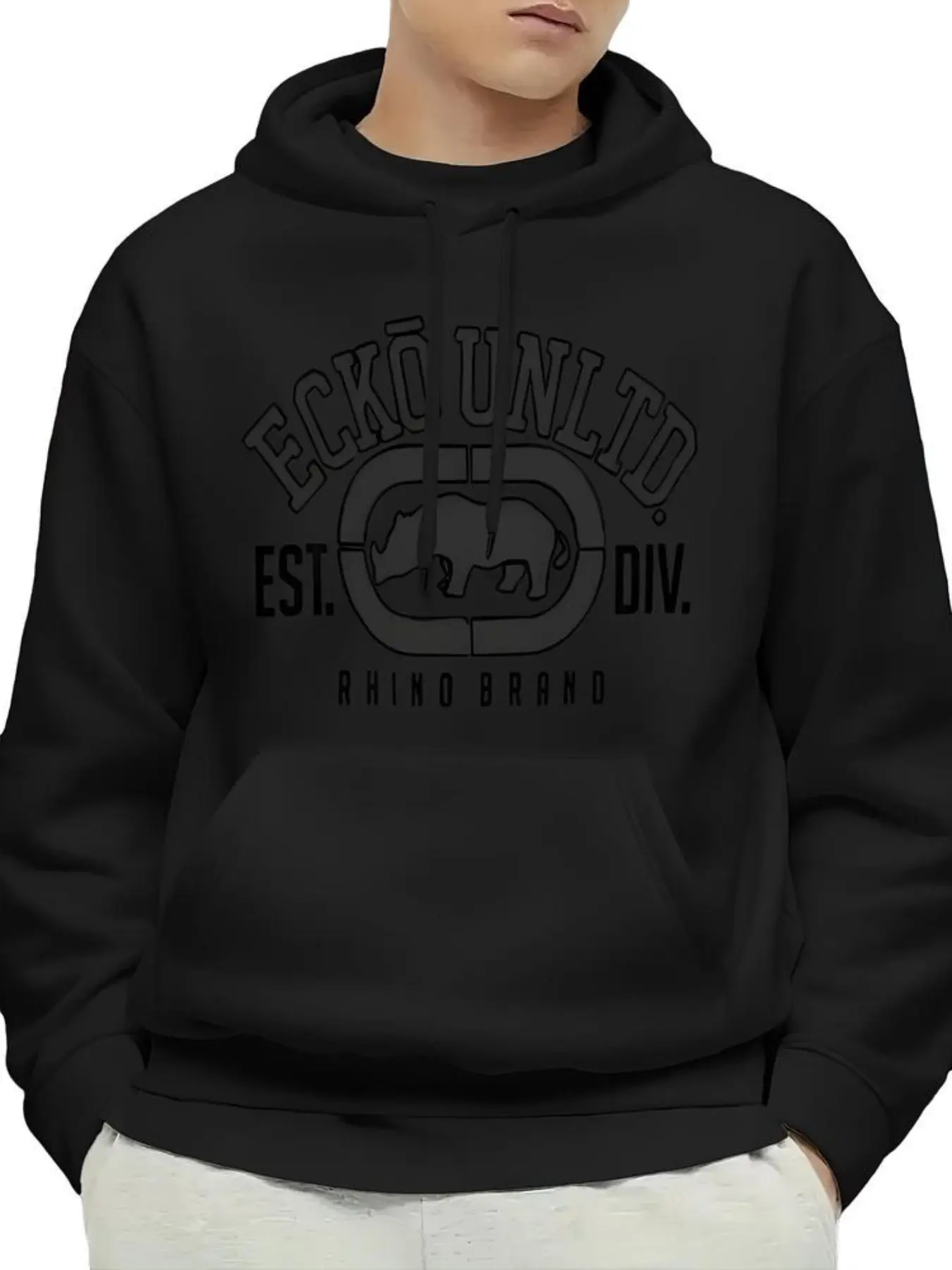 Men's Hooded Sweatshirt with Ecko Unltd Print, Casual All-Season Wear, Front Pocket and Drawstring Hat, Urban Fashion, Daily Wear