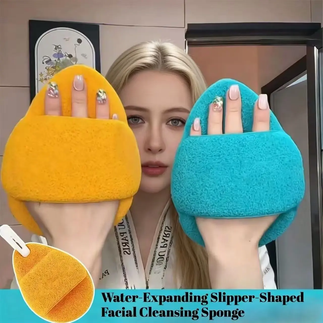 Extra Thick Large Expandable Bath Sponge Set of 2, Portable Dry Mini Size, Expands to Giant Soft Cleaning Pad, for Face and Body Deep Clean