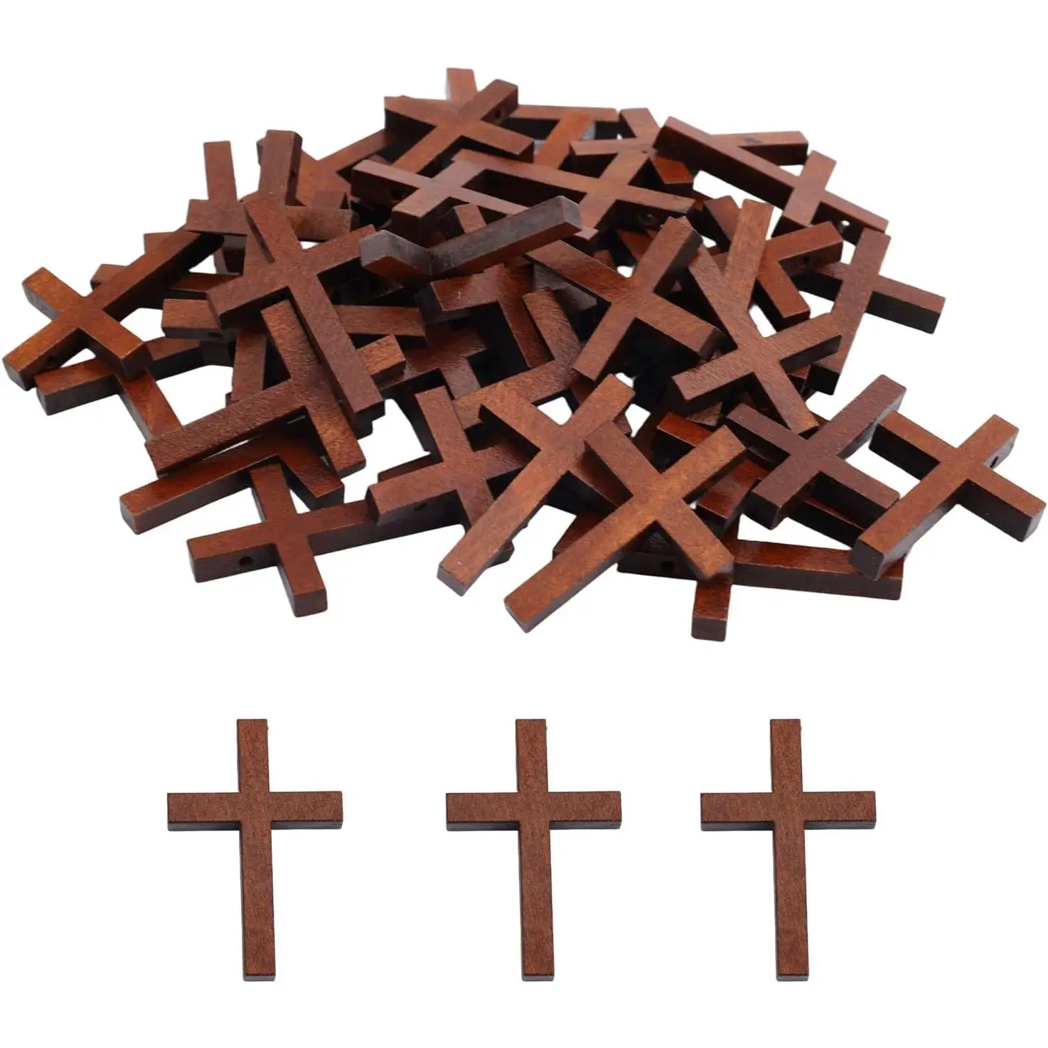 Lasuroa 100pcs Brown Boxwood Mini Wooden Cross Ornaments, 1.7x1.1in Religious Christian Pendants, Bulk Pocket Prayer Decor Crafts, Easter Egg Fillers & Christianity Festive Gifts, Small