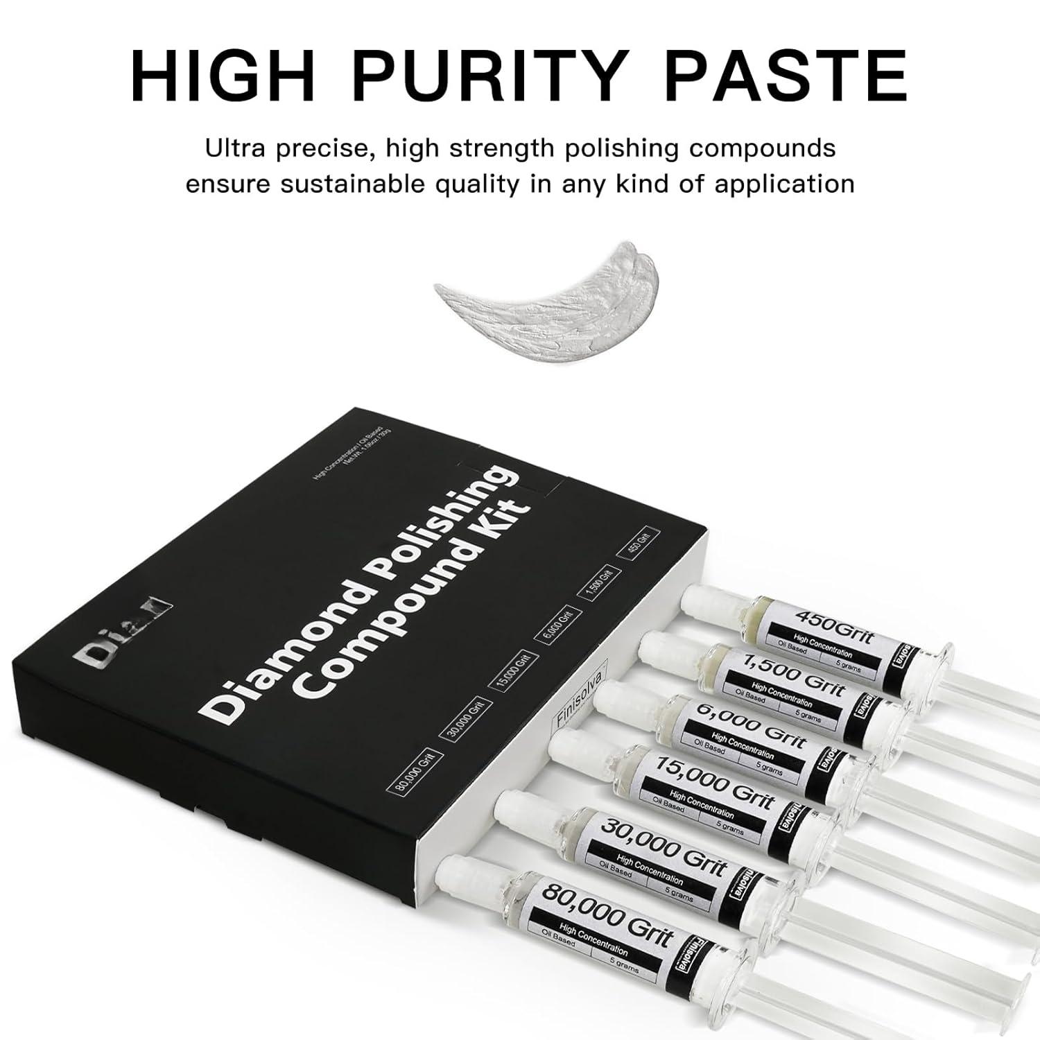 Polishing Compound Kit of 6 Polishing Lapping Paste 80,000 to 450 Grit for Glass Watch Marble Metal  Rock  Etc. with High Concentration of   Scratch Remover Repair