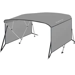 GARVEE4 Bow Bimini Top Boat Cover with 1 Inch Aluminum Alloy Frame, Adjustable Rear Support Poles, 2 Straps, Zippered Storage Boot, PU Coating Canvas, Fits Various Widths and Heights, Durable and Protective Canopy