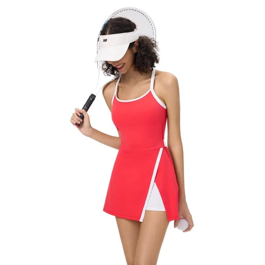 Tennis Dress with Shorts Women Golf Wear Gym Workout Clothes Sleeveless Backless Badminton Dresses Lady Summer Casual Skirts, Women's Backless Tennis Dress with Built-in Shorts, Breathable Golf Activewear for Summer