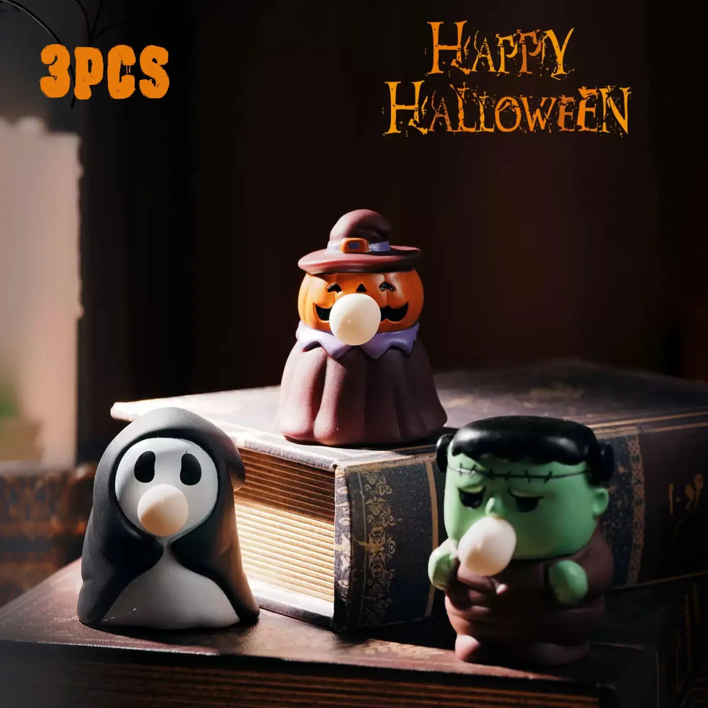 3pcs Halloween Night Pumpkin Decorations, Desktop Ornaments, Toys, Small Gifts, Gift Theme Scene Decoration Props