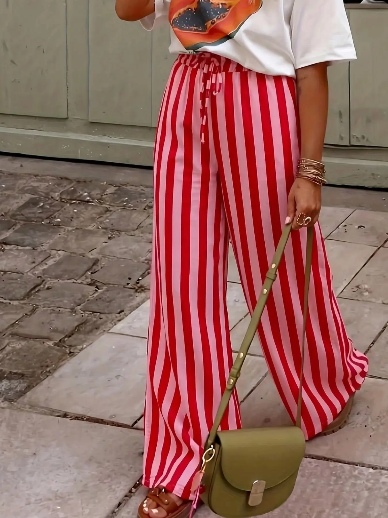 Women's Casual Striped Straight Leg Loose Pants, Perfect for All Seasons, Ideal for Vacations and Daily Wear