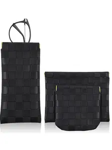 3Pcs Small Makeup Bag for Purse, Waterproof Portable Checkered Leather Makeup Pouch, Small Purse Pouches for Purse Small Coin Purse Organizer Pouches Snap Closure Pocket Cosmetic Bag for Women