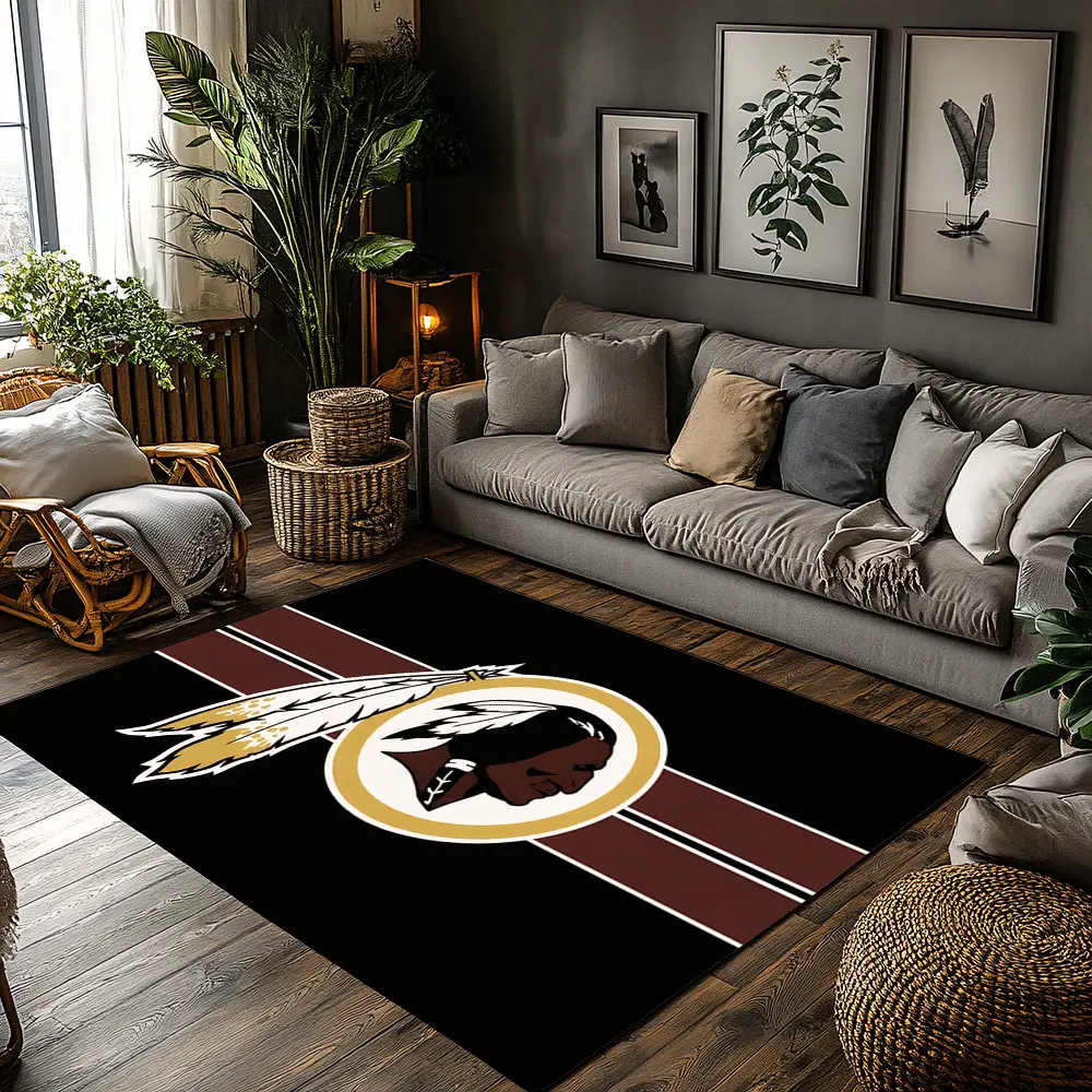 Washington Vintage Head Logo Burgundy Double Stripe Crystal Velvet Non-Slip Sports Fan Area Rug #WashingtonVintageLogoRug #BurgundyStripeSportCarpet #NFLTeamHomeDecor #CrystalVelvetFloorMat