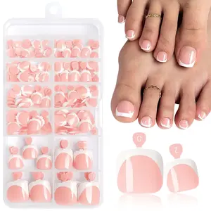 168pc White French Tip Press on Toenails Women Fake Toe Nails with Tabs, French Fake Toenails Press on Nails Toe Acrylic Nail Tip Short Square Glue ons Toenails Stick Artificial Toe Nails Press ons
