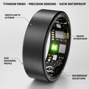 Smart Ring Fitness Tracker, Polished  Gold Finish & Precision Optical Sensor Cluster, Sizes 7-12, For Men Women Daily Step Counting & SpO2 Heart Rate Wellness Metrics, Screenless Sleek Durable Waterproof All-Day Wearable