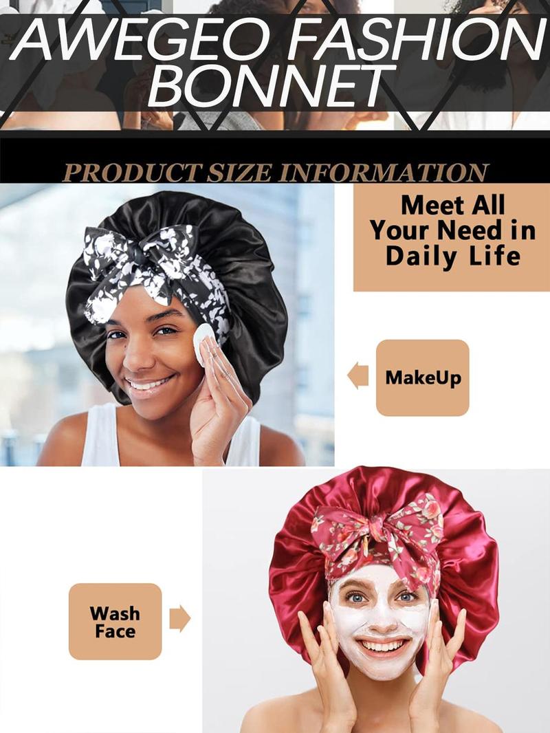 Silky Satin Sleeping Bonnet, Adjustable Sleeping Bonnet with Printed Tie Design, Soft & Skin-friendly for Nighttime Curl Retention & Natural Hair Maintenance, Heatless, Sleep Bonnets