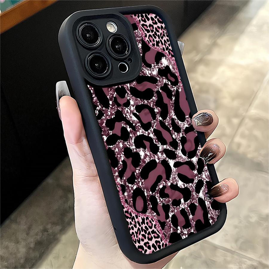 Phone Case: 1pc Pink Glitter Leopard Print Phone Case Suitable for Apple iPhone 17 E Air Pro ProMax iPhone16 15 14 Plus 13 12 Mini 11 X XS XR Antidrop Softshell Shock Proof All Inclusive Lens Protection Funky