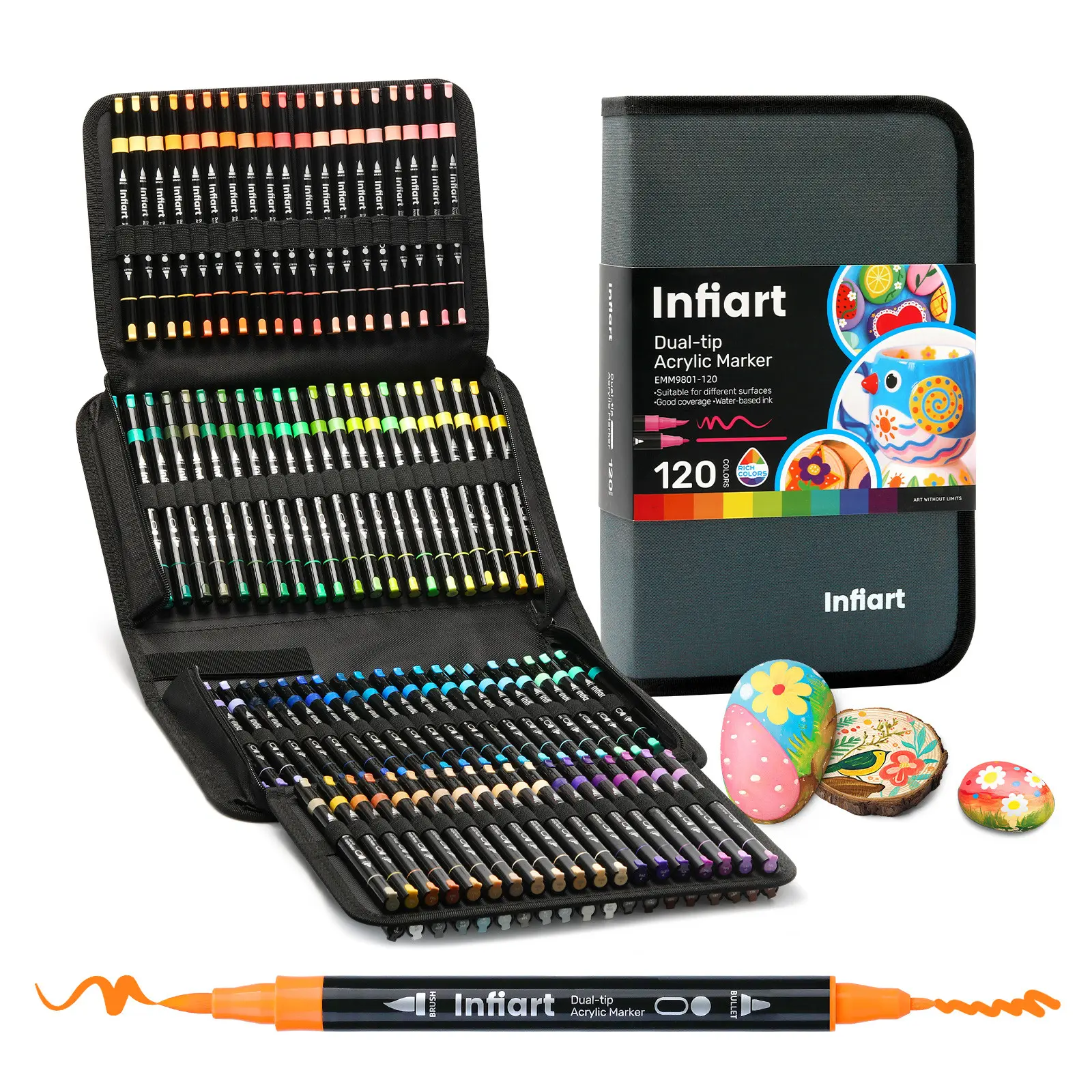 Infiart Dual-Tip Acrylic Marker Set 48/72/120, Excellent Layering Coverage, Water-Based Ink, Ideal for Art, Journaling, Crafts, School Supplies
