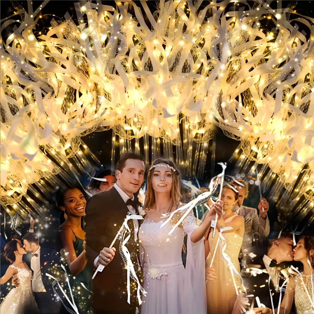30pcs LED Fairy Sticks with Ribbon Flowing Light, Perfect for Weddings, Anniversaries, Birthdays, Holiday Parties, Halloween, Christmas