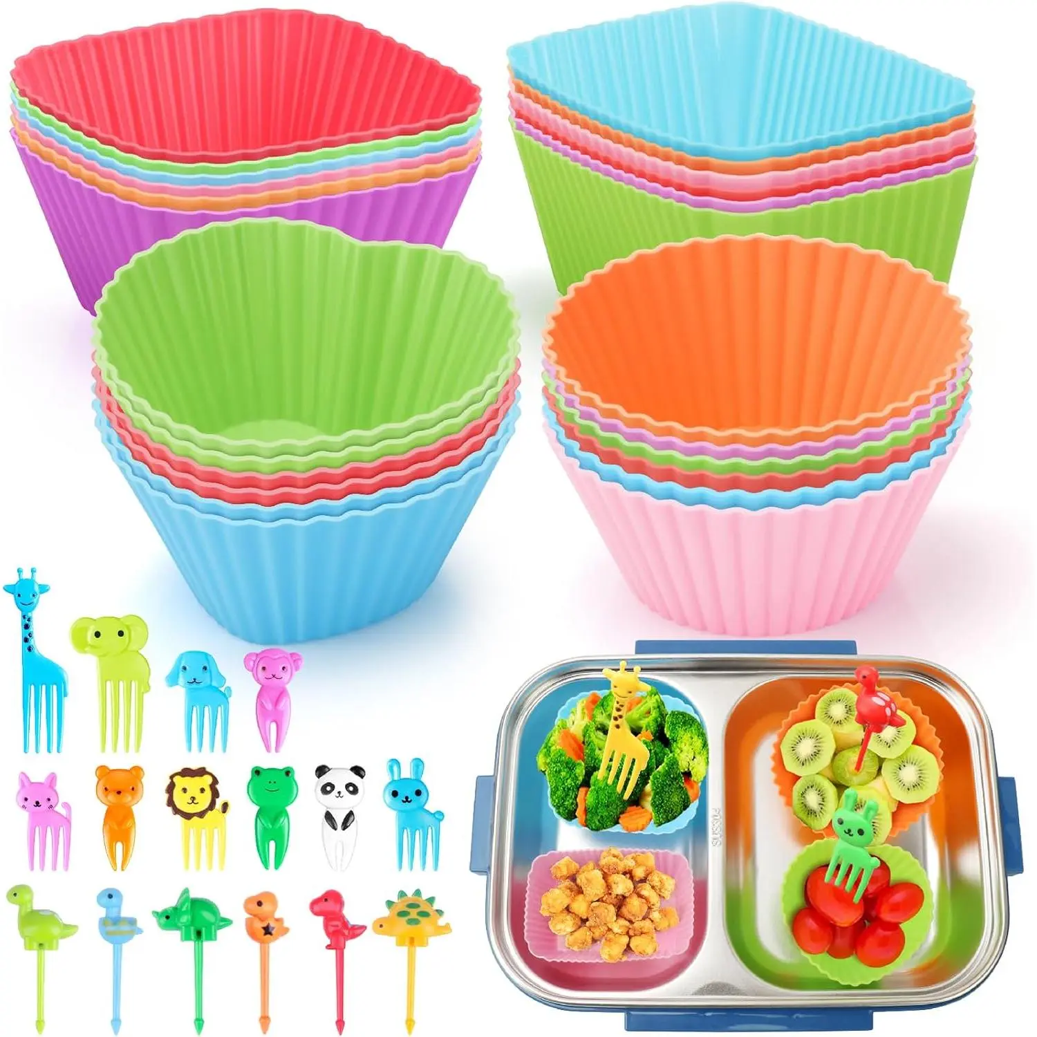 100 count  Lunch Box Dividers for  Lunch Accessories Set, Including 24   Cupcake Liners Baking Muffin Cups with 76   Picks for , Lunchbox Bento Box Accessories