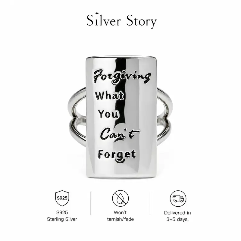 Women's 925 Sterling Silver Minimalist Square Band Statement Ring - Hypoallergenic, Tarnish-Free, Motivational Text Jewelry for Daily Wear, Sizes 6-10, Meaningful Birthday/Anniversary Gift
