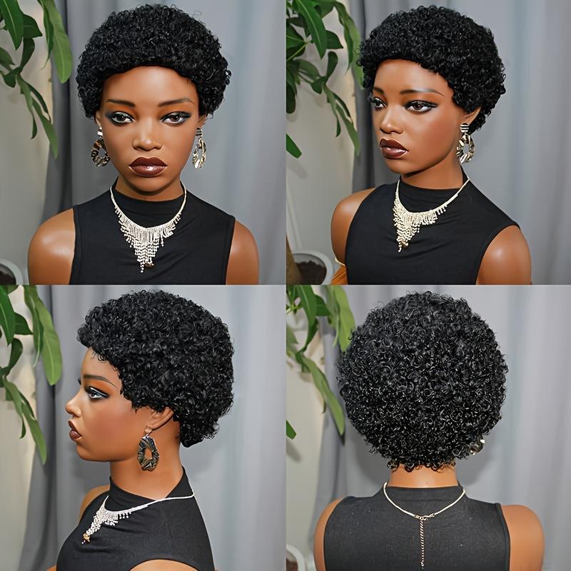 New 2025 Arrivals Brazilian Virgin Human Hair Short Curly Bob Wig for Women - Glueless Pixie Cut with 180% Density Afro Kinky Curls, Soft Breathable Layered Style, Rose Net Cap for All Ethnicities, Versatile Hair Wig |   Elegant Hair Style |   Glueless Wi