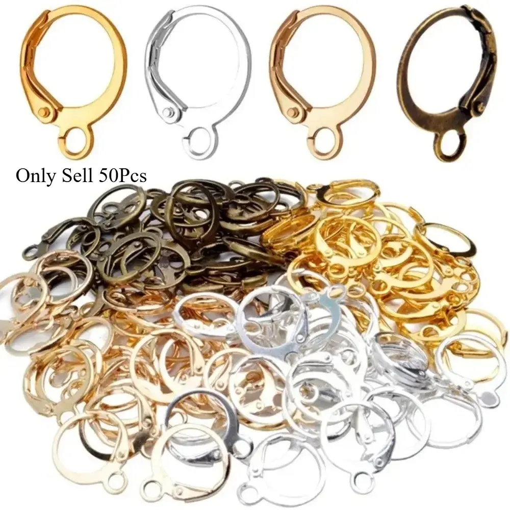 Brass Design Hooks 50pcs, Hypoallergenic Earring Lever Back, Round Hook Ear Wire with Open Loop, Ideal for Jewelry Making