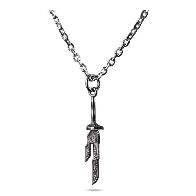 Vintage Dagger Pendant Cuban Chain Necklace, Asymmetric Silver Alloy   Design For Unisex, Timeless Street Style Neck Jewelry, Must-Have  Accessory, Great Selection For  Matching, Birthday Gifts And   Enthusiast Presents
