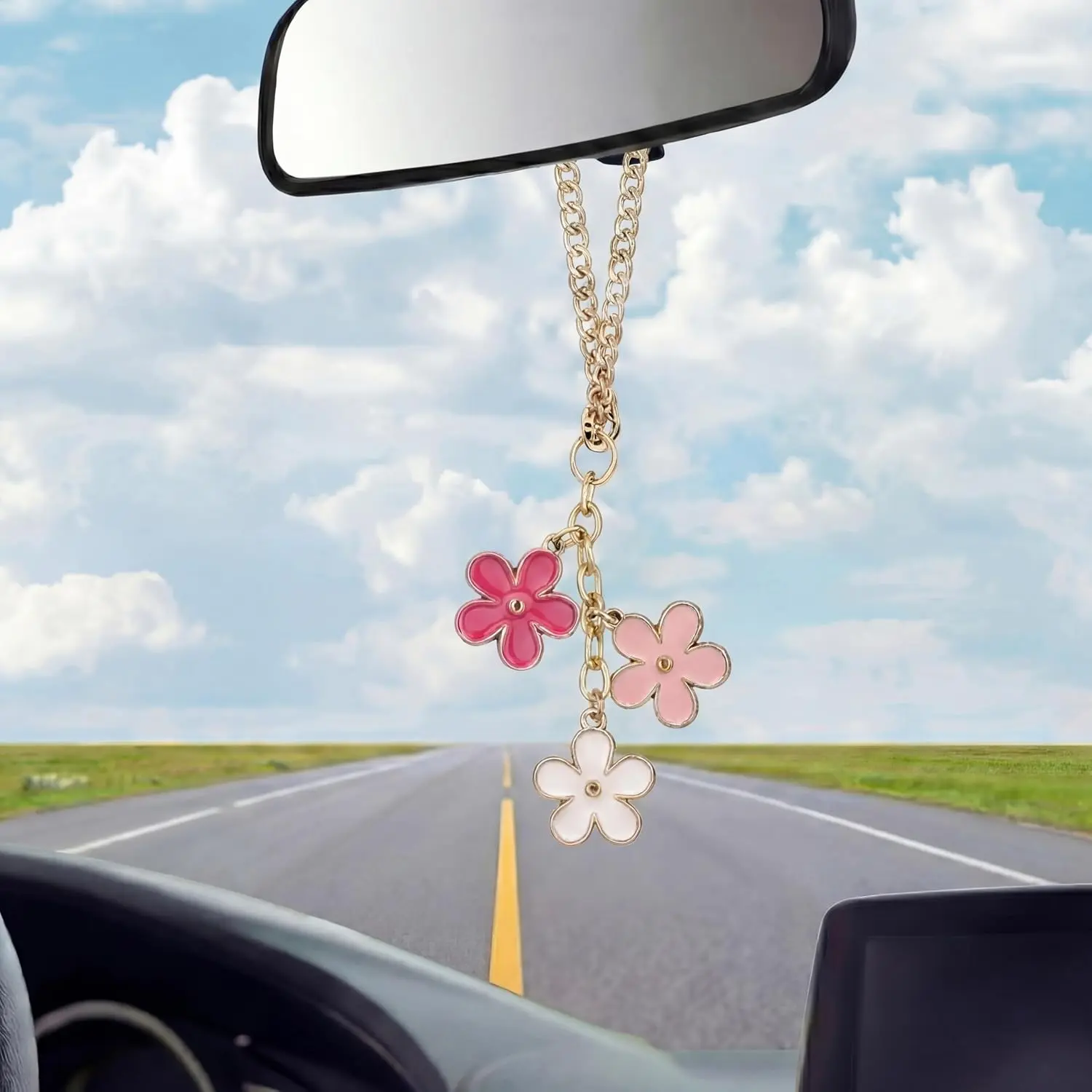 Daisy Rear View Mirror Accessories for Women Cute Aesthetic   Charms Red  White Daisy Flower Spring Gifts for  Boho Decor Automotive Interior