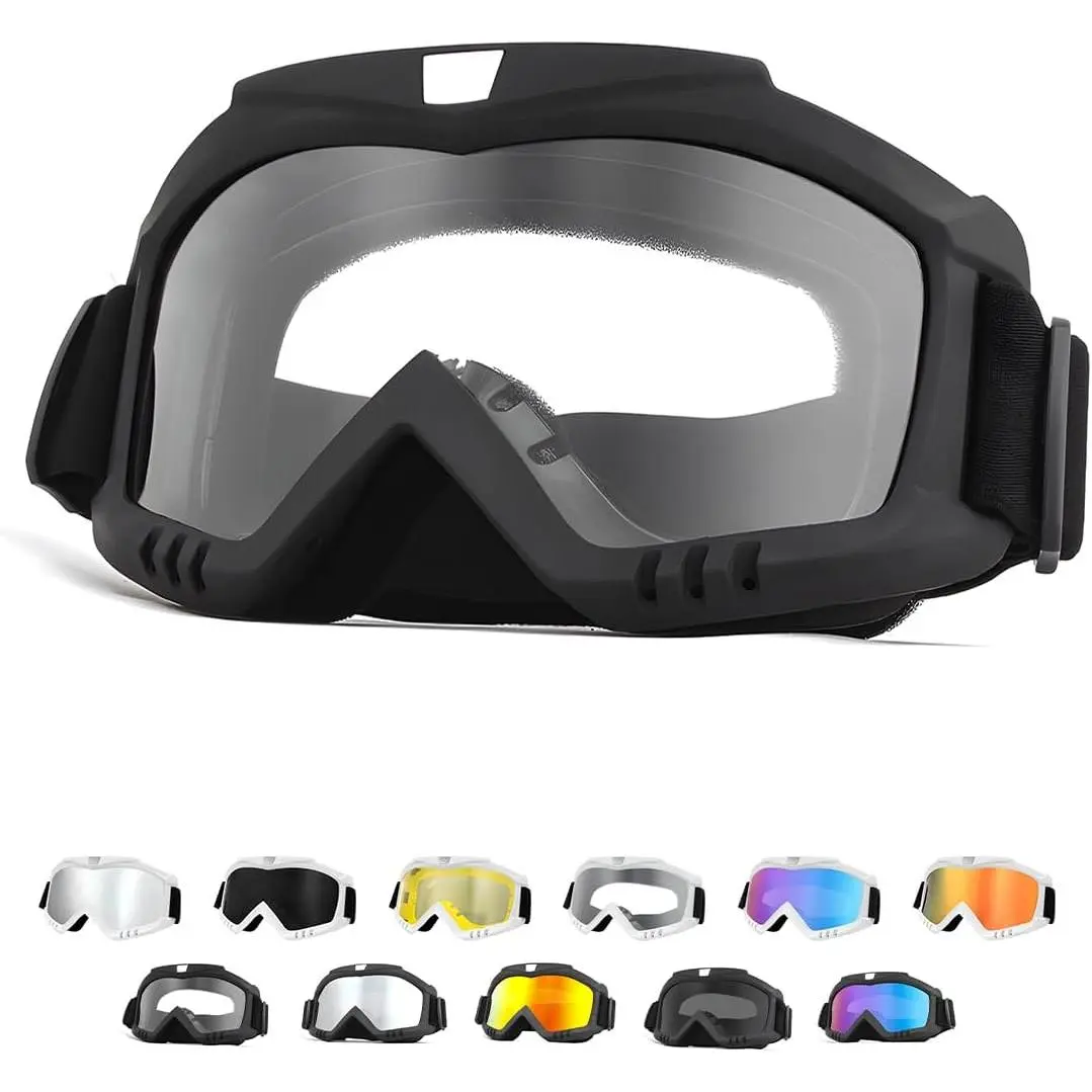 Dirt  Goggles, Windproof ATV Off-Road Goggle, Wide Vision Riding  Goggles,  Accessories (Black-Transparent)