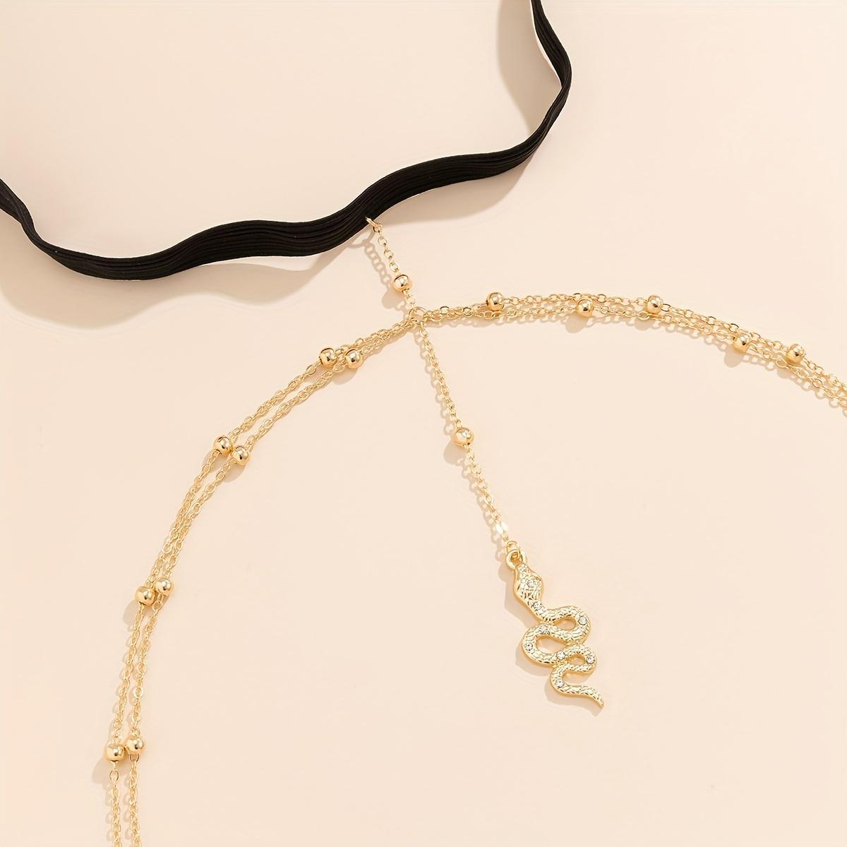 Sexy Golden Snake Pendant Multi-Layer Tassel & Copper Bead Elastic Leg Body Chain