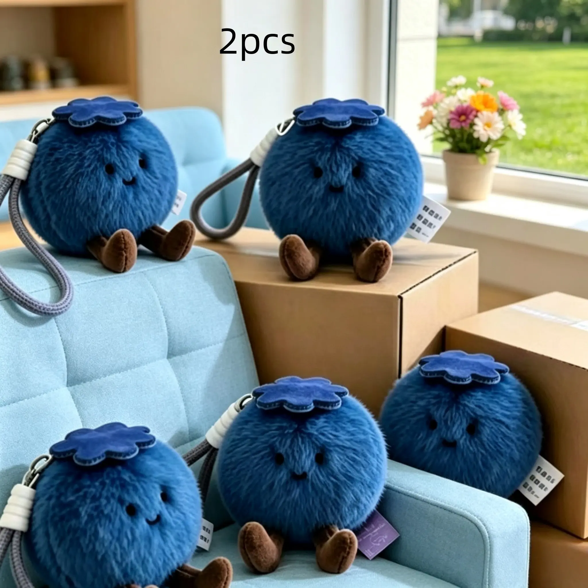 2 Pcs Blueberry Decorative Hanging Ornaments, Cute Keychain Charms, Home Bag Accessories, Car Interior Decor, Lucky Charm Design