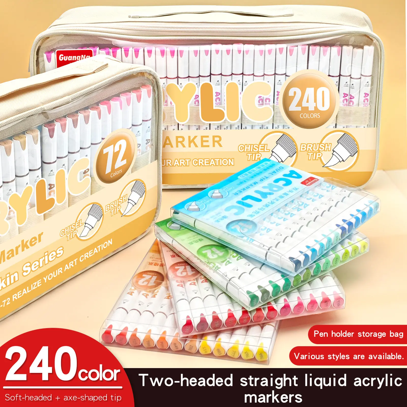 12-240 Color Dual-Tip Acrylic Marker Pens, Auto Ink Control, Soft & Chisel Tips, Ideal for Art, DIY, Scrapbooking, Ceramics, Wood, Plastic, Acrylic Drawing Markers