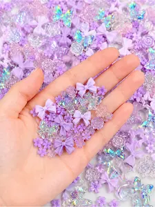 96 cute purple resin decorative beads Kawaii little bear bow star moon charms suitable for DIY nail art, hair clips, and handicraft making
