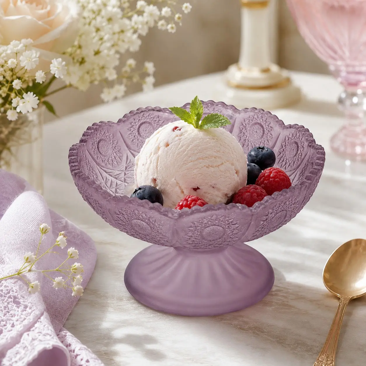 Frosted Glass Dessert Bowl Set, European Vintage Relief Fruit Bowl, Ice Cream Cup, Snack Nut Plate, Home Tableware, Party Dessert Cups