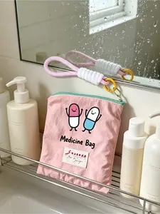 Macaron Color Block Storage Bag with Strap, Large Capacity Makeup Pouch, Nylon Zipper Travel Kit, Ideal for Medicines and Small Items