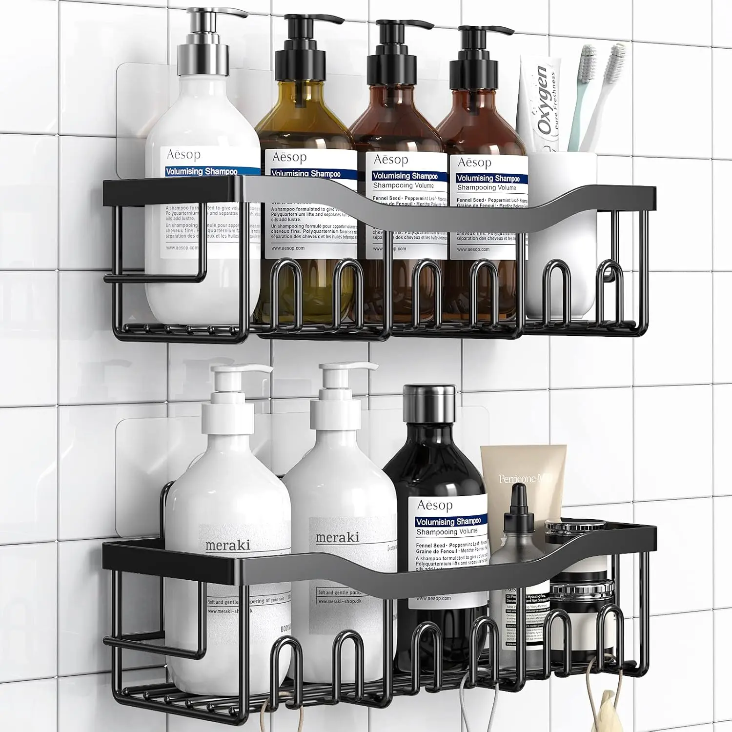 Shower  2 Pack,Adhesive Shower Organizer for Bathroom Storage& Decor&Kitchen organizers and storage,No Drilling,Large Capacity,Rustproof Stainless Steel Bathroom Organizer,Bathroom Decor Sets