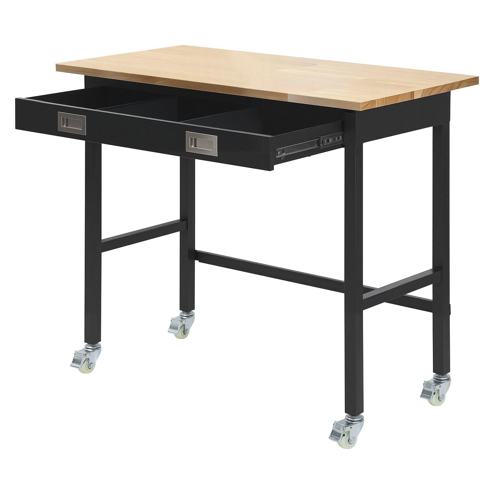 VEVOR 48-inch Workbench, 1500 lbs Load Capacity, Garage Workbench with Drawer Storage & Wheels, Workshop Bench on Wheels, Heavy Duty Oak Wood Top Work Table for Garage, Workshop, Office, and Home VEVOR 48-inch Workbench, 1500 lbs Load Capacity, Garage Workbench with Drawer Storage & Wheels, Workshop Bench on Wheels, Heavy Duty Oak Wood Top Work Table for Garage, Workshop, Office, and Home