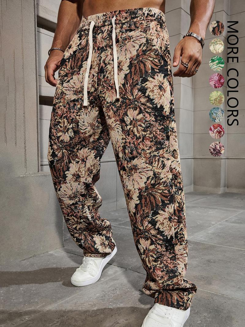 Men's Floral Pattern Pants, Street Fashion Trousers for Daily Wear, Men's Bottoms for All Seasons, Casual Beach Pants