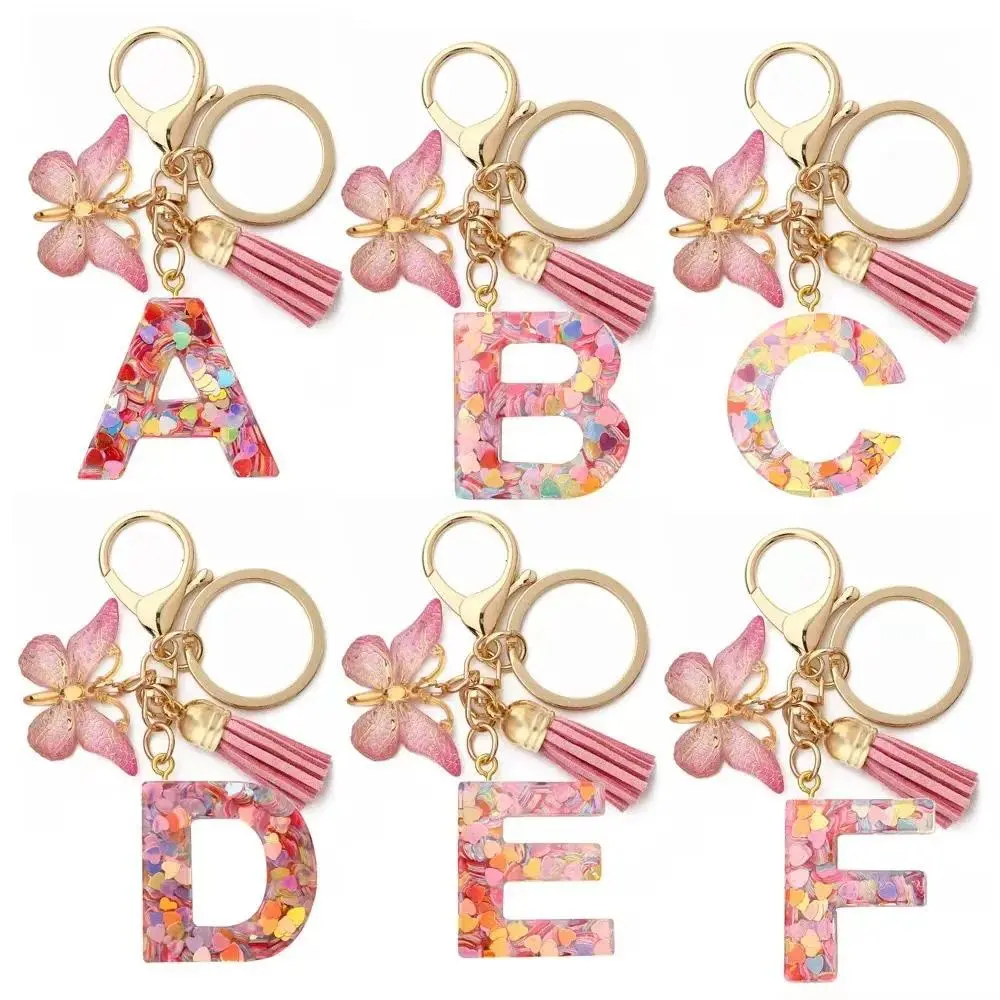 Women's Sequin Butterfly Initial Letter Keychain - Resin Charms, Sparkly Look Personalized Bag/Car Accessory, Customized Gifts, Personal Gifts for Girls