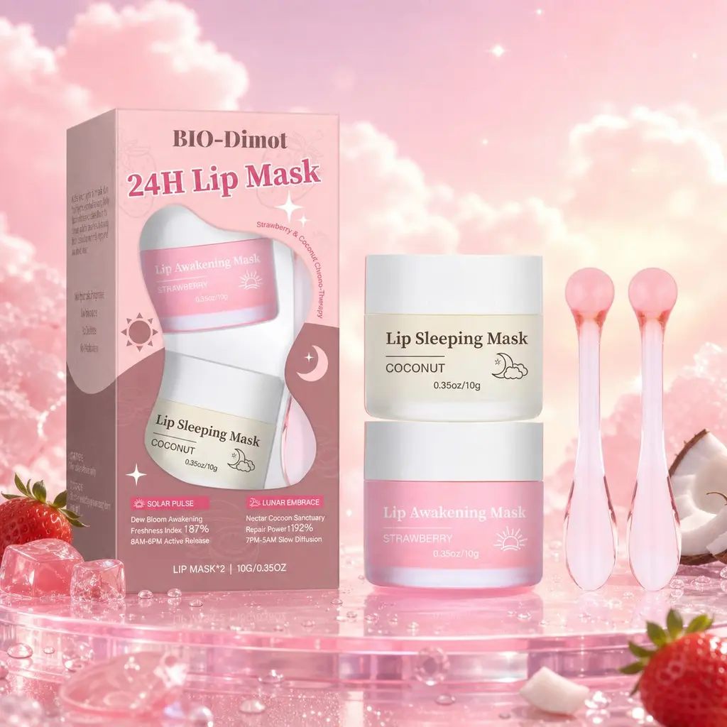 Dimot Lip Sleeping Mask Duo, Day & Night Lip Mask, Strawberry Glow + Coconut Repair, Smoother Lips, Hydrated Feels, Lip Balm