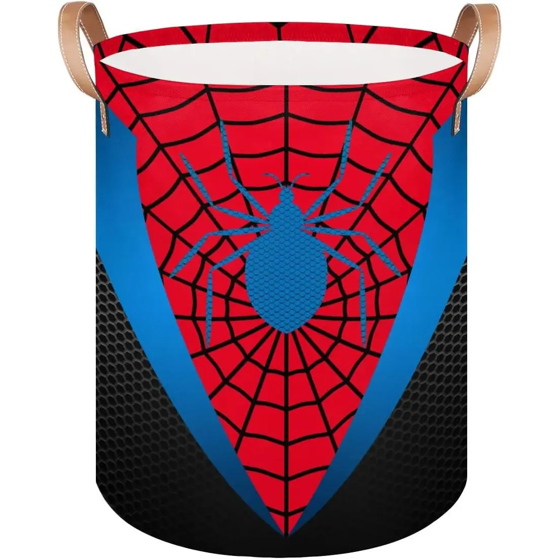 Red Spider Web Large Laundry Hamper Basket, Round Collapsible Storage Organizer Bin for Kids, Boys, Nursery, Closet, Bedroom, Playroom, Toys, Dirty Clothes, 16"W x 20"H