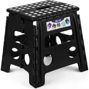 Folding Step Stool, 13 inch Non-Slip Foldable Stools Up to 300 LBS, Step Stool with Handle, Lightweight for Kitchen, Bathroom, Bedroom, Garden, Black, 1PC