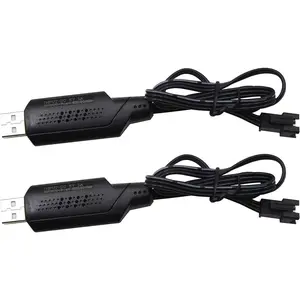2 Pack 7.4V SM-3P Plug Charger Cable for 7.4V 2S 600mAh 900mAh 1200mAh 1300mAh 1500mAh Li-ion Battery/SM-3P USB 2