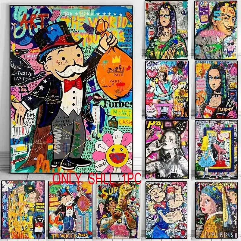 1 unframed, modern graffiti-style wall art: Banksy Pop Art Portrait, high-definition canvas poster—home decor for bedrooms and living rooms, or as a gift; 26 designs available