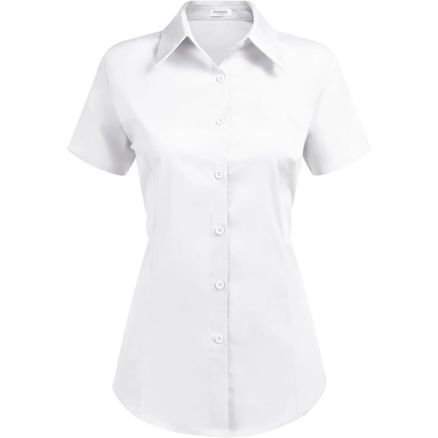 Women's Basic Button Up Shirt Short Sleeve Stretchy Button Down Collared Shirts Waitress Work Shirt