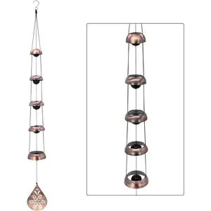 36" Copper Temple Wind Chimes with 5 Bells, Melodious Zen Feng Shui Wind Bells for Outside, Memorial Wind Chime Sympathy  with  Teardrop Floral Sail, Decorative Garden Decor for Yard Patio