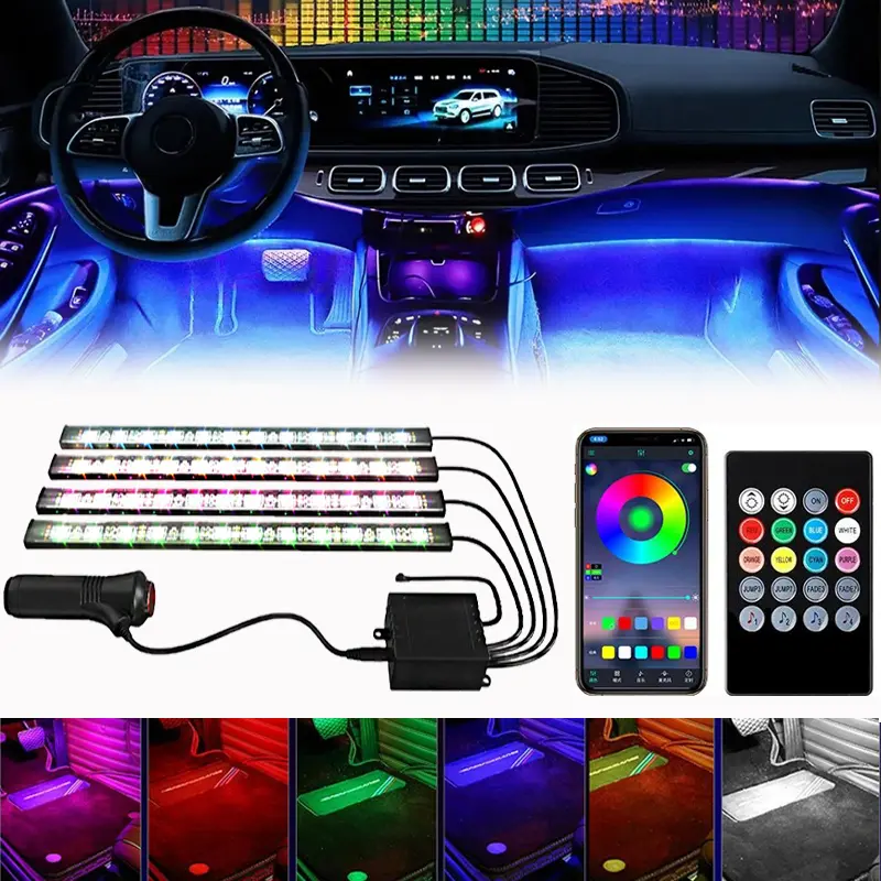 Car LED Strip Lights Kit - Cables & Accessories for Desktop/Laptop Components, Auto Interior Ambient Lighting with Colorful LEDs, Bluetooth Music Sync, App & Remote Control