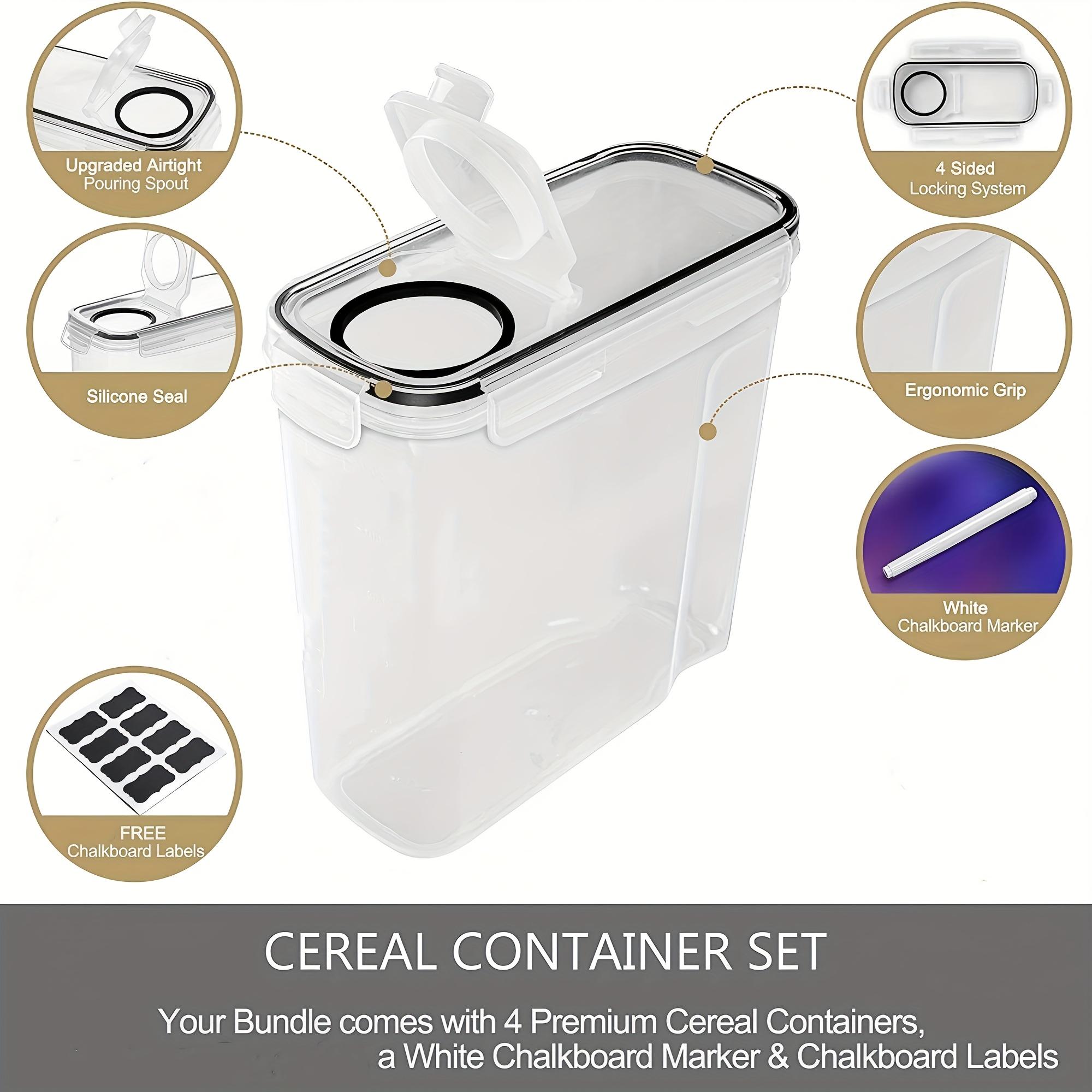 4 Pack (4L/ 135oz) EXTRA Large Airtight Food Storage Cereal Containers for Bulk Food Storage BPA-Free Plastic Container, Pantry Organization And Canister for Grain, Nuts, Flour And Rice, Kitchen Organizers And Storage, Kitchen Accessories