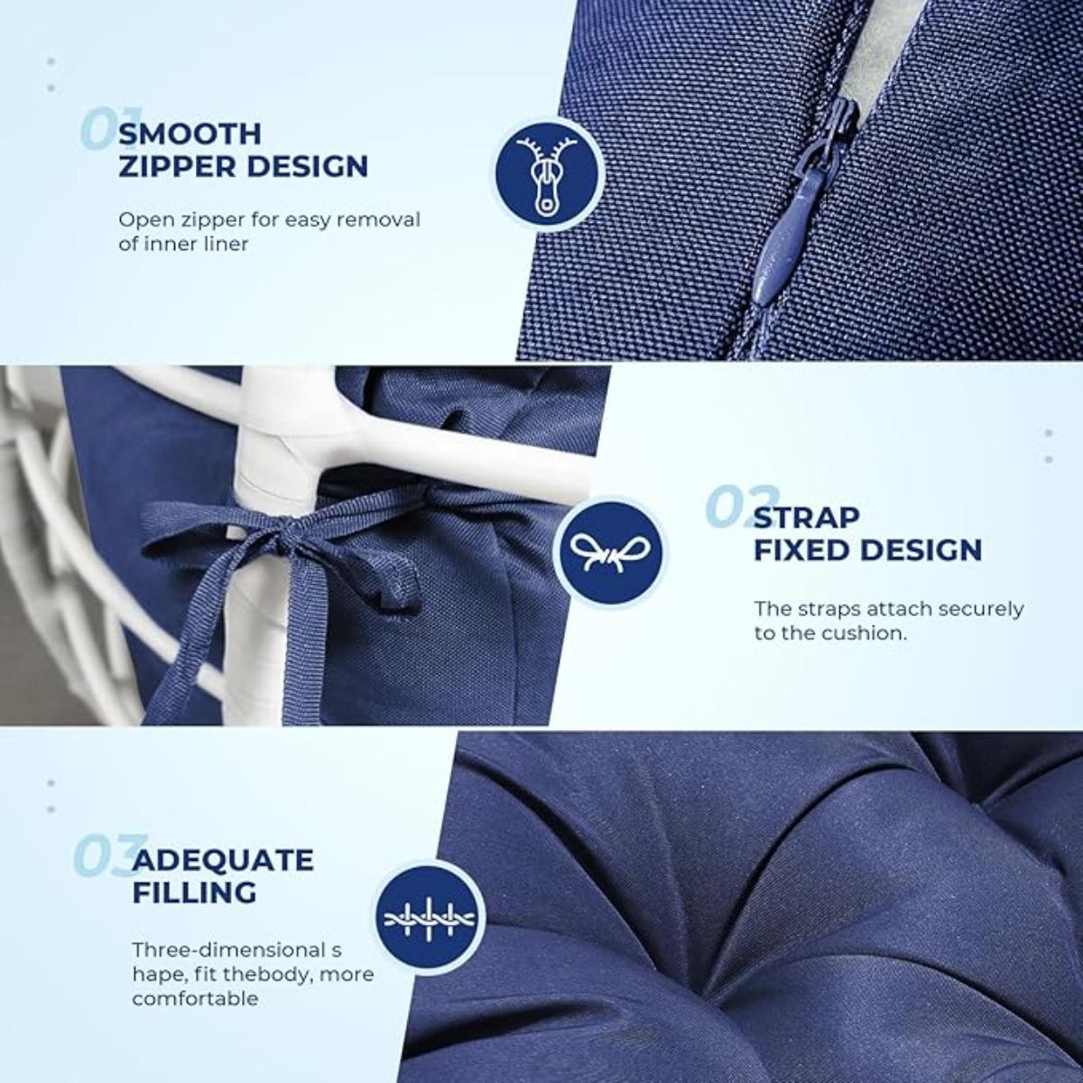 DANGHOOGY Egg Chair Cushion, Waterproof Outdoor Egg Replacement Cushions, Patio Chair Cushions for Outdoor Funiture, Thickened Hanging Chair Cushion, 35x47x7 Inches (Navy)