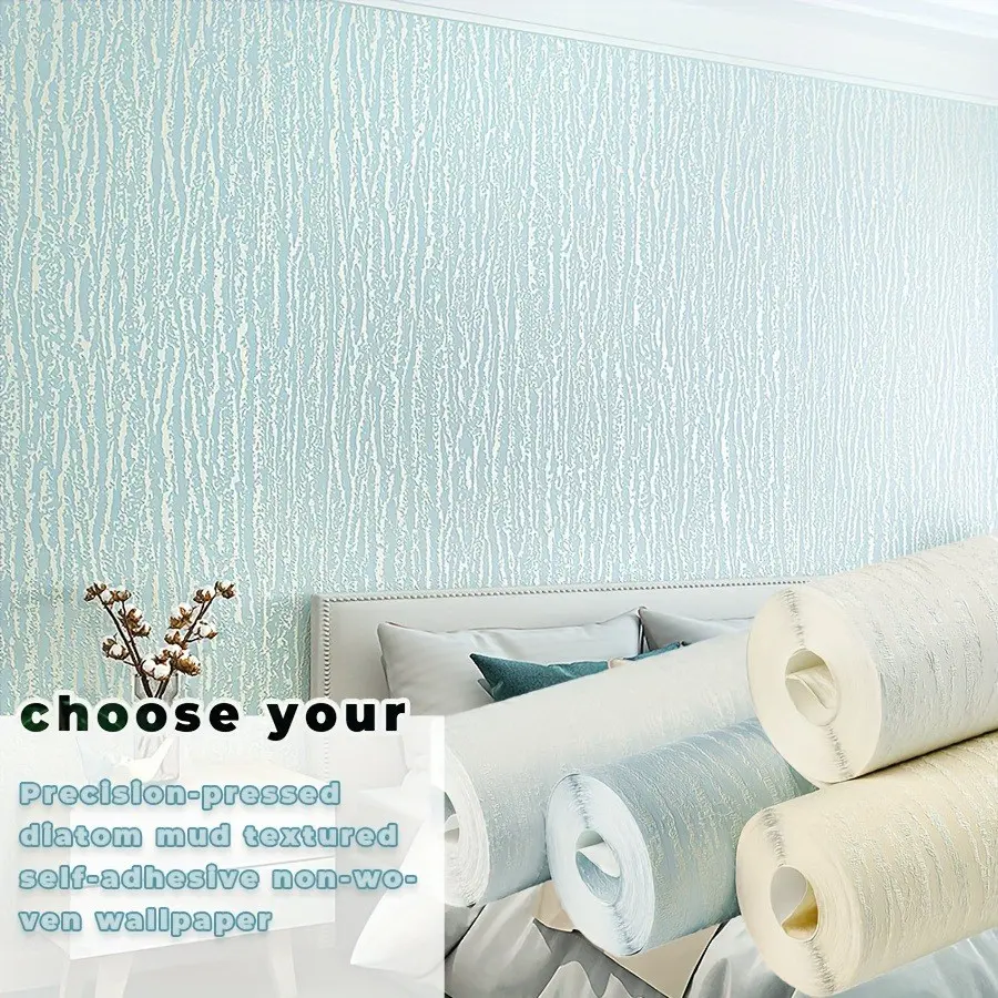 Nordic Style Self-Adhesive Wallpaper, Modern Solid Color, Thick Non-Woven Material, 4 Colors, Easy Peel and Stick, Bedroom Living Room Decor