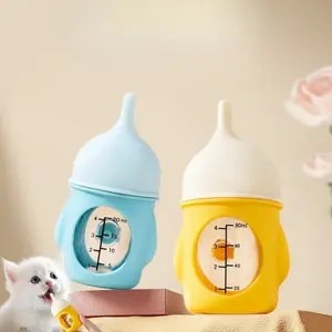 Anti-Choking Pet Feeding Bottle, Glass & Silicone Milk Bottle with Visible Measurement Markings for Puppies and Kittens
