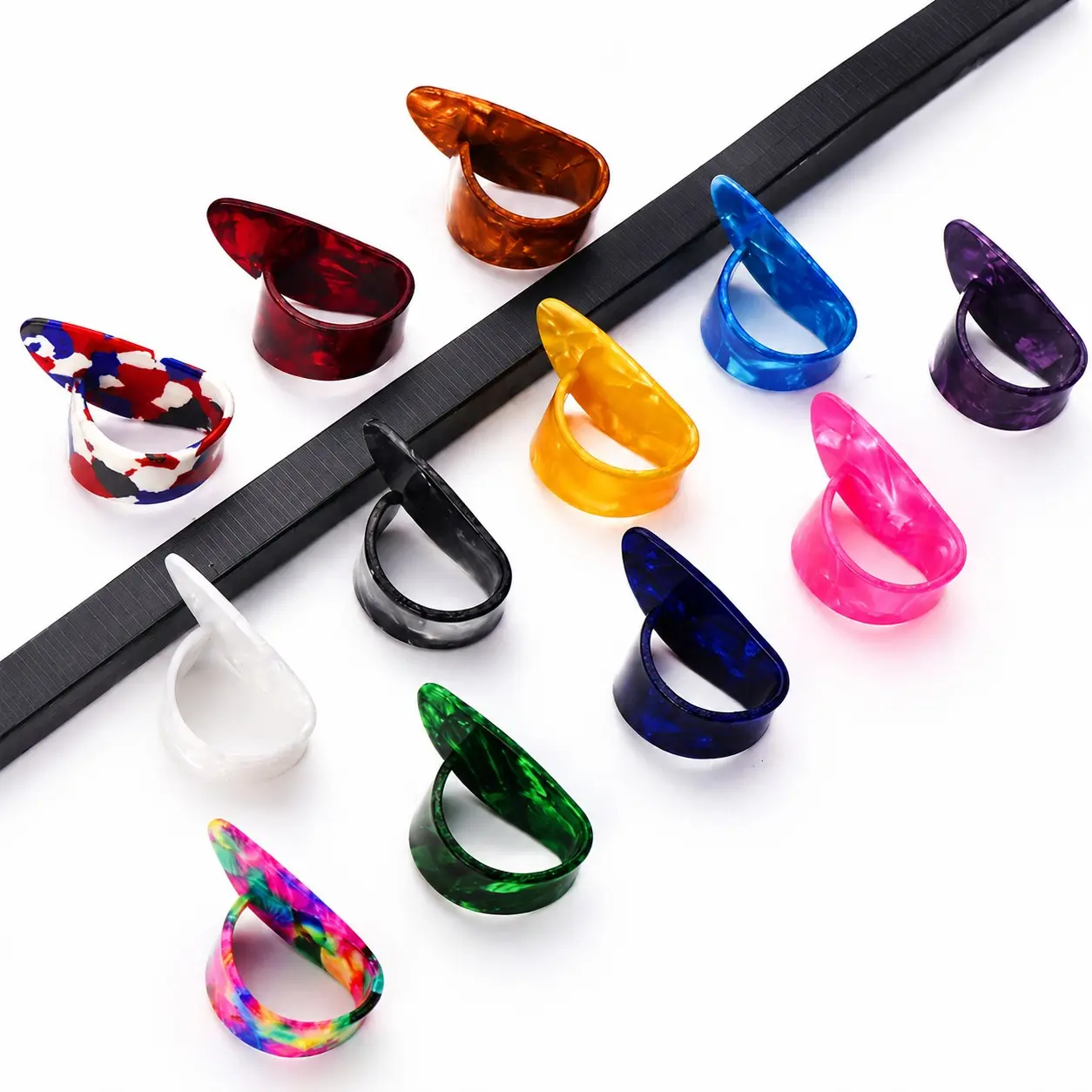10-Pack Guitar Thumb Picks, Right-Hand Guitar Finger Pads, Wooden Fake Nail Sleeves, Suitable for Acoustic, Mandolin, Ukulele, Harp, Bass